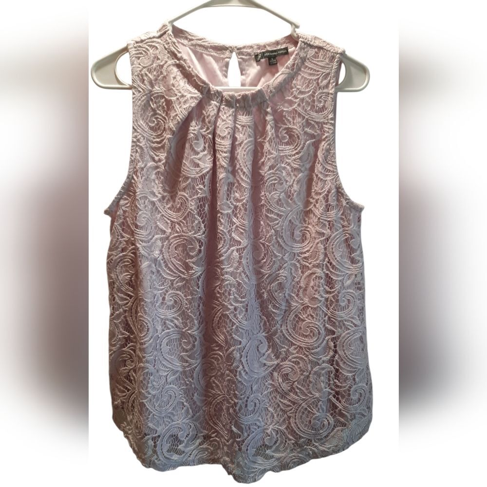 Adrianna Papell Blouse Womans Large Purple Sleeveless Lace Lined Formal Business